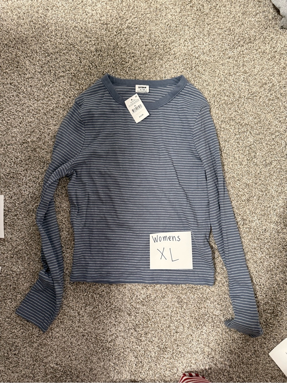 Cotton On Women's Blue & White Striped Long Sleeve Tee